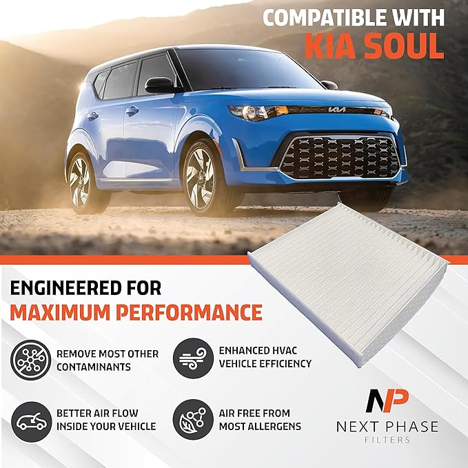 Cabin Air Filter Replacement - Made in USA - Compatible with 2014-2019 Kia Soul 1.6L & 2.0L, 2015-2020 Soul EV Electric - Replaces 97133B2000, 971332B000 *CARBON VERSION is NP10178*