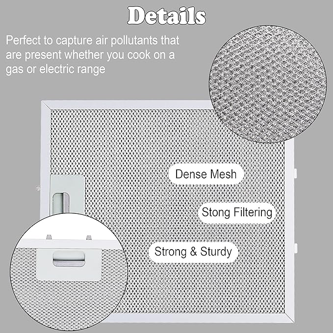 Updated Range Hood Filters 10.5 x 12 Inch W10169961A Compatible with Whirlpool Stove Hood Vent Filter by Wadoy, Replacement 3 Pack 5-Layer Aluminum Mesh Range Hood Filter Metal Slip Joints