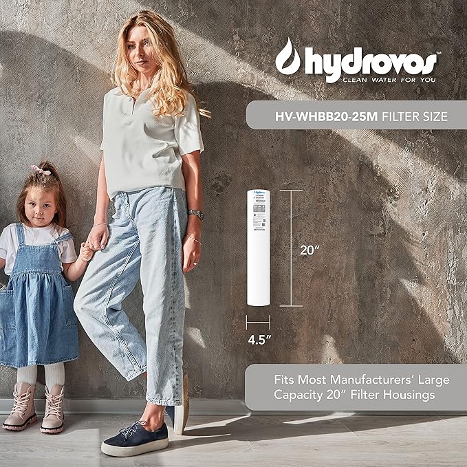HYDROVOS 25 Micron 20" x 4.5" Sediment Water Filter, NSF Certified Replacement Cartridge for Whole House Water Filter System, Compatible with ECP5-BB, AP810-2, HDC3001, CP5-BB, SPC-45-1005, ECP1-20BB